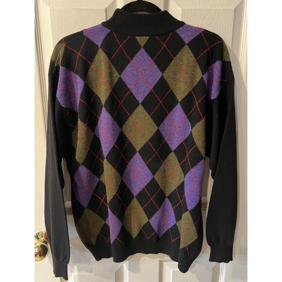 SISLEY Sweater Mens XL Argyle Diamond Relaxed Elegance Mock Neck Golf Italy Vtg - Picture 6 of 7